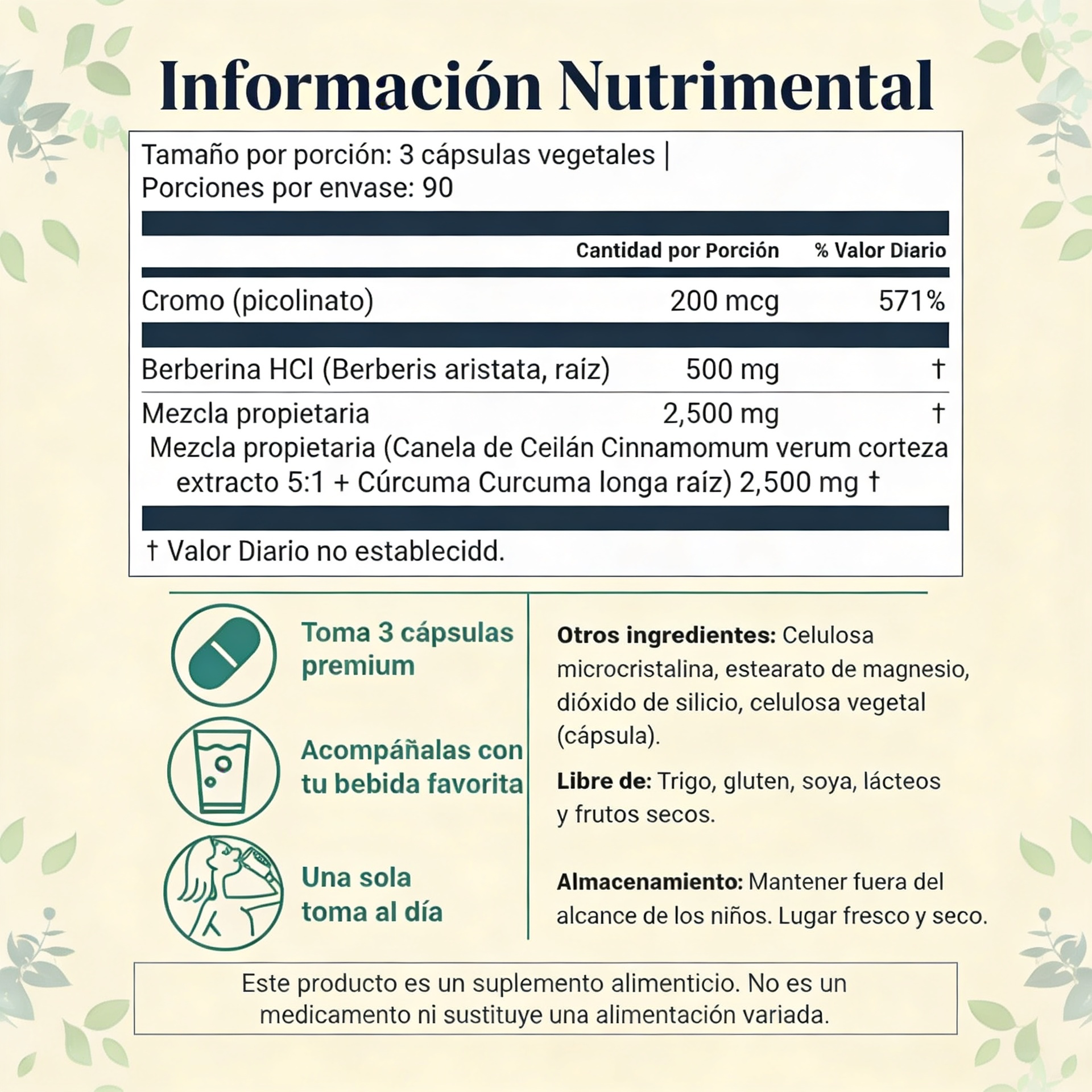 Berberina Equilibrio Metabólico (Pack de 90 Cápsulas) — desinflama y baja la cintura