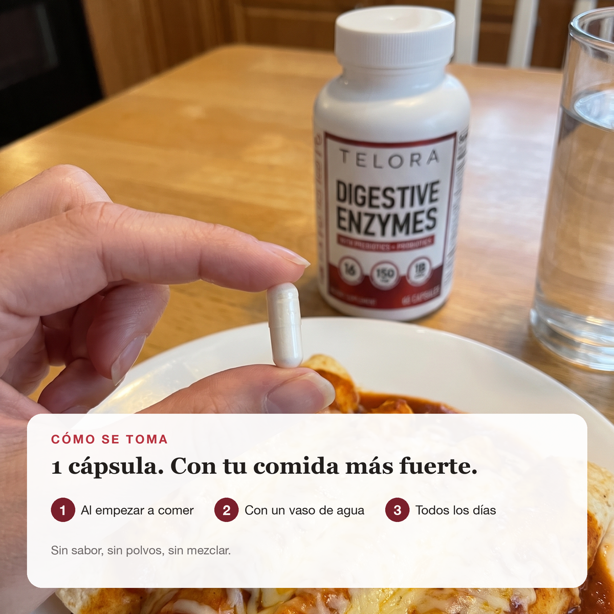 Cómo tomar las Enzimas Digestivas: una cápsula con la comida más fuerte del día