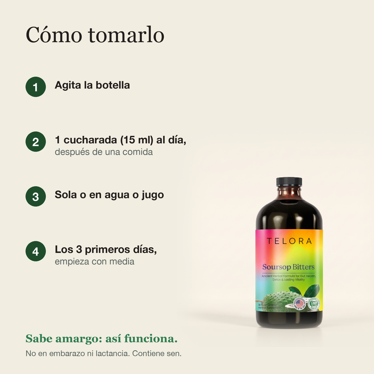 Cómo tomar los Bitters de Guanábana: una cucharada al día después de comer